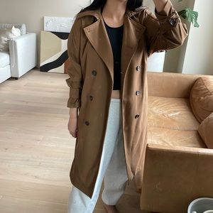 CAMEL BROWN COTTON WOOL BELTED TRENCH